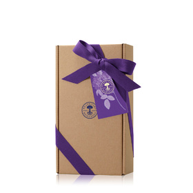 Dispenser Kraft Box, Purple Ribbon, Tissue paper & Tag